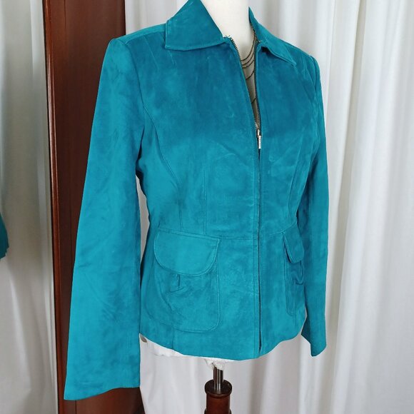 Bernardo Genuine Suede Teal Zip Front Jacket - Picture 1 of 7